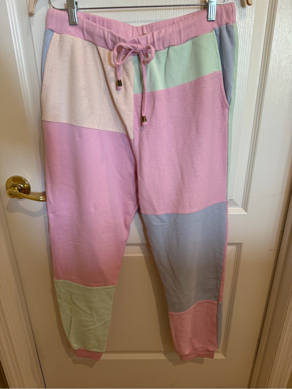 LoveShackFancy Pastel Colorblock Joggers - Pink, Mint, Lavender, Cream. NWOT